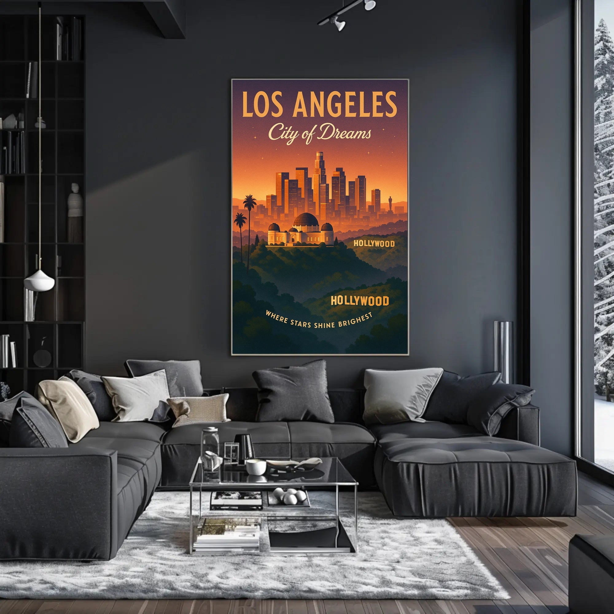 Los Angeles Sunset Skyline Vintage Travel Poster