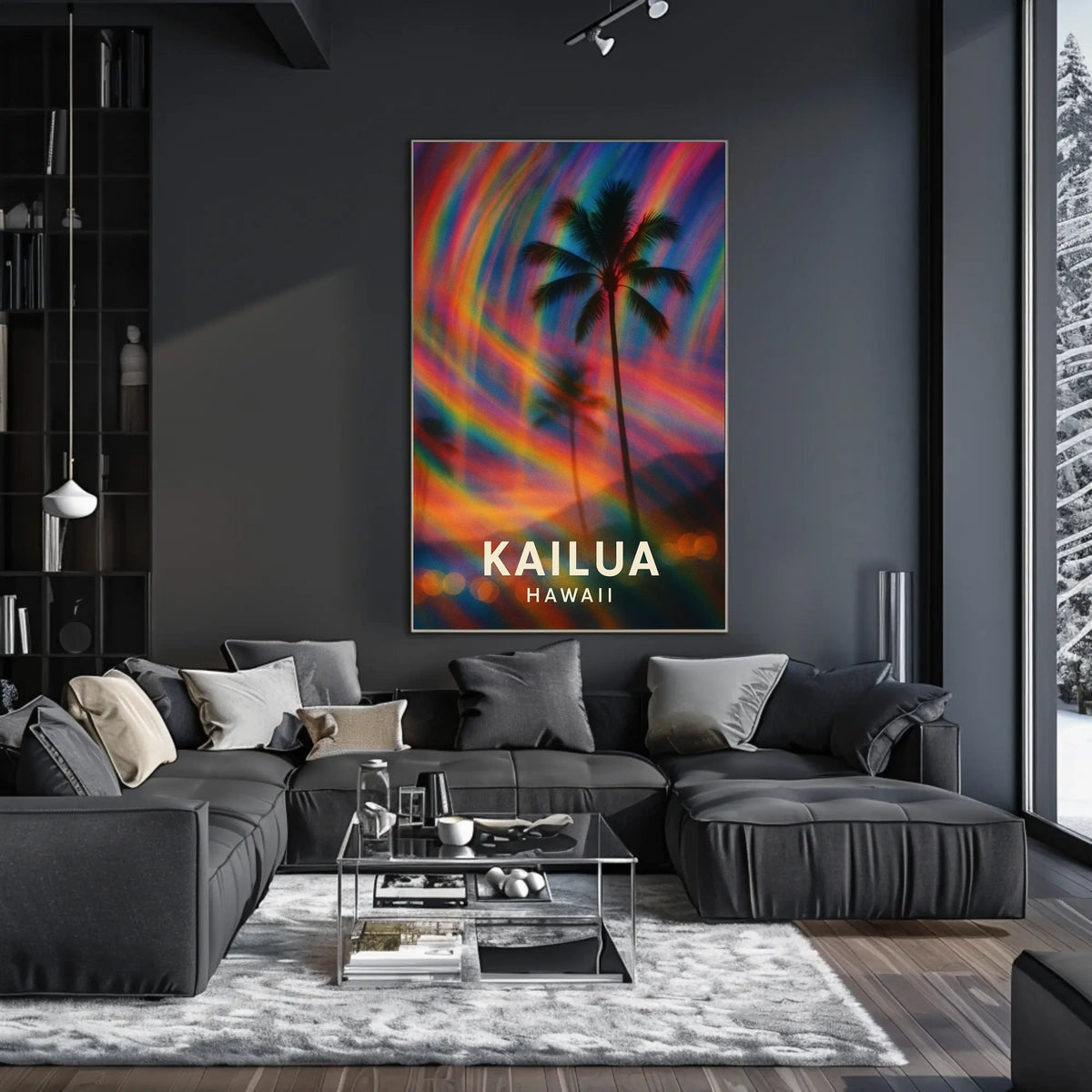 Tropical Kailua Palm Tree Abstract Art Surrealism Digital Painting Vibrant Hawaiian Paradise Sunset Colors Poster