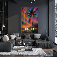 Tropical Kailua Palm Tree Abstract Art Surrealism Digital Painting Vibrant Hawaiian Paradise Sunset Colors Poster