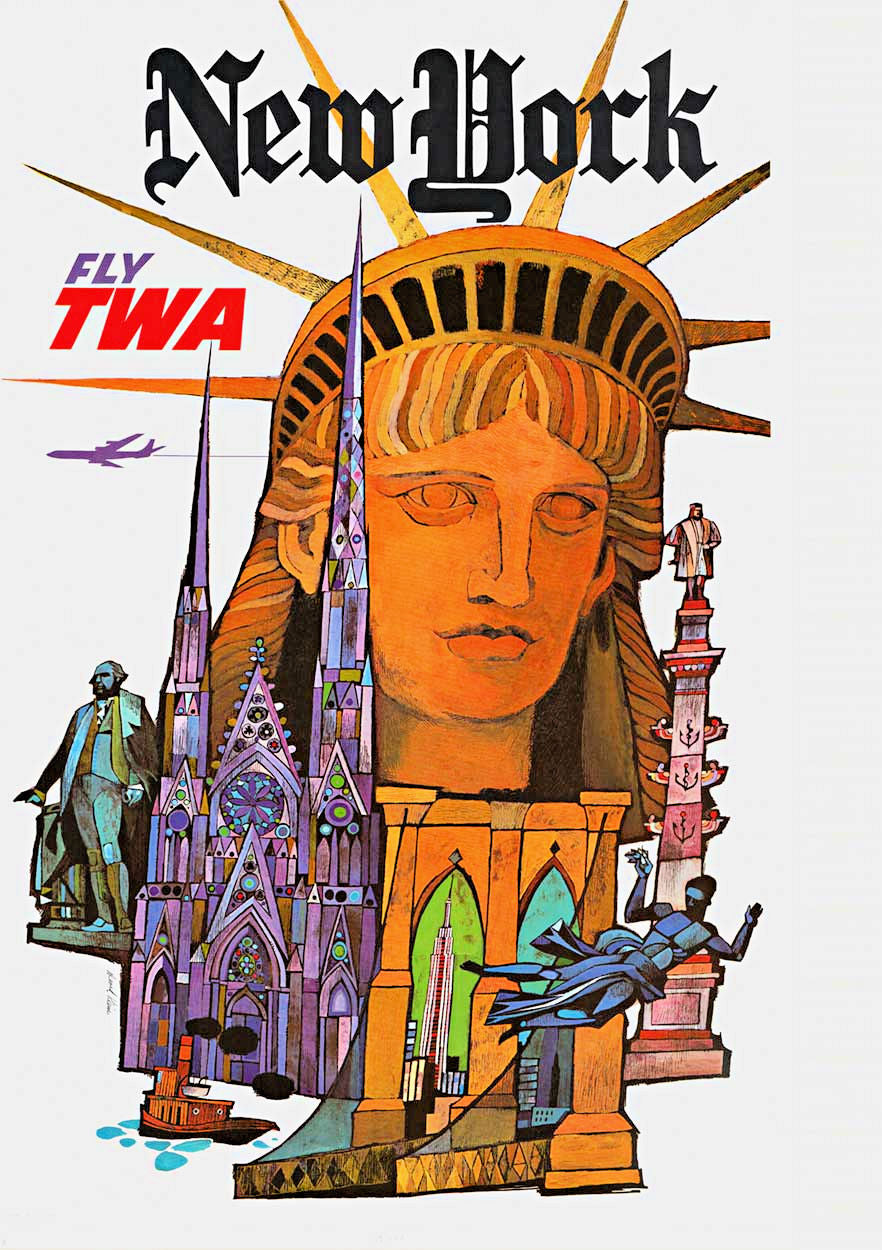 1960s “New York - Fly TWA” Vintage Style Air Travel Poster