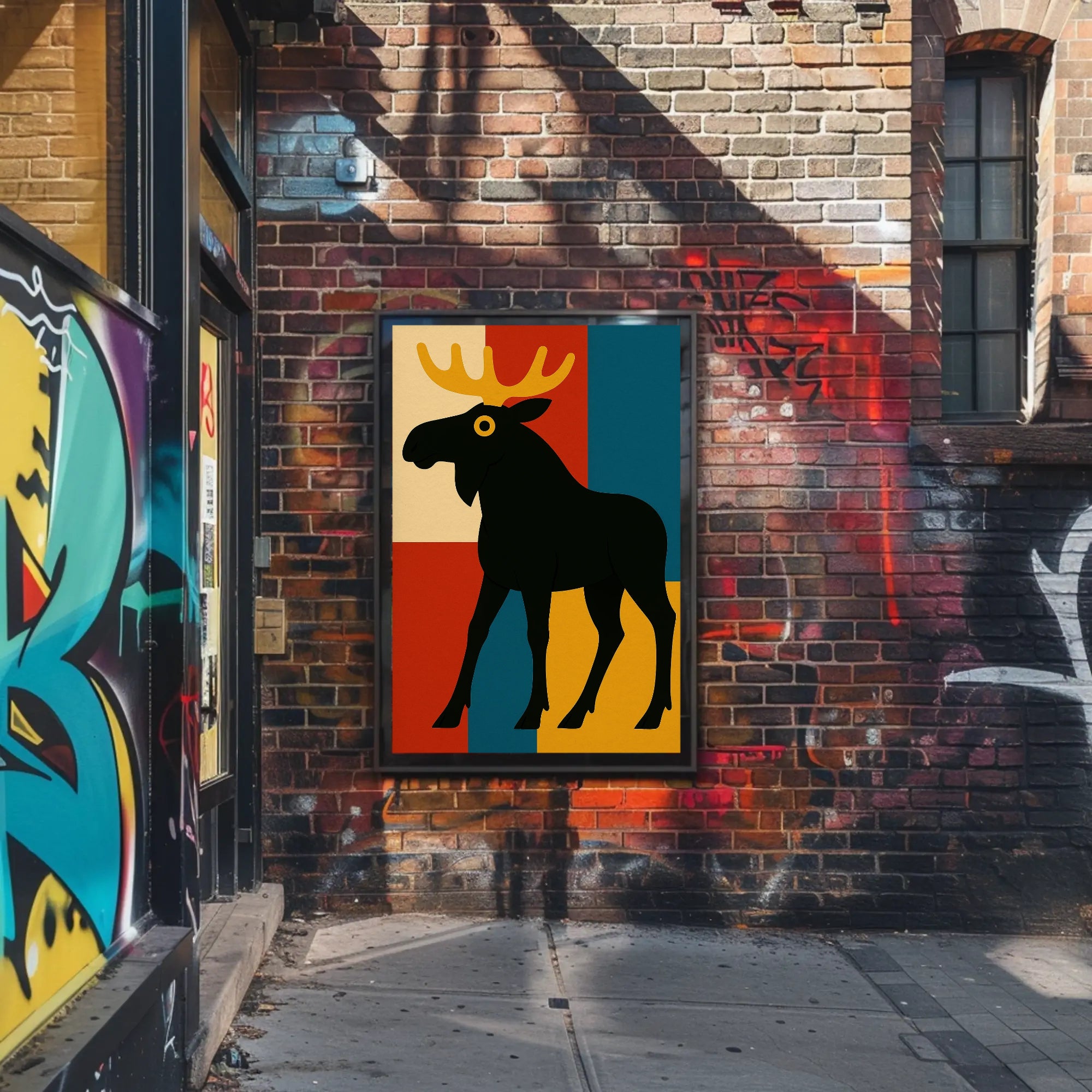 Playful Moose Art with Mid-Century Modern Vibes Poster
