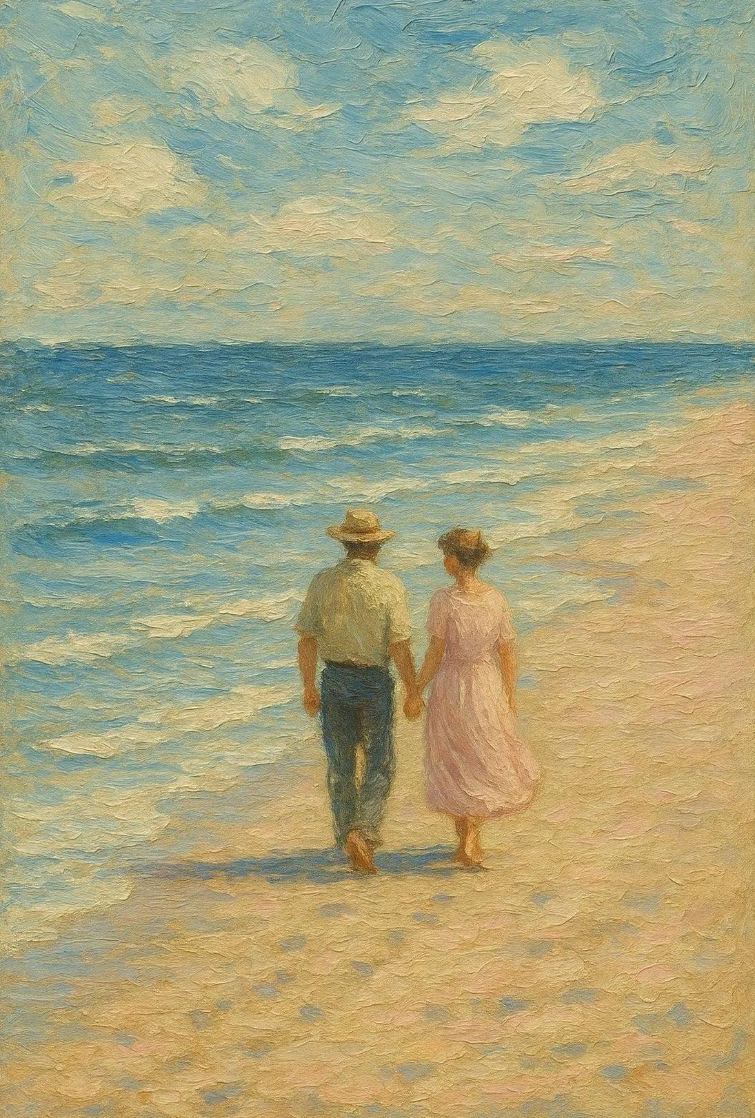 Serene Vintage Beach Romantic Scene Artistic Poster