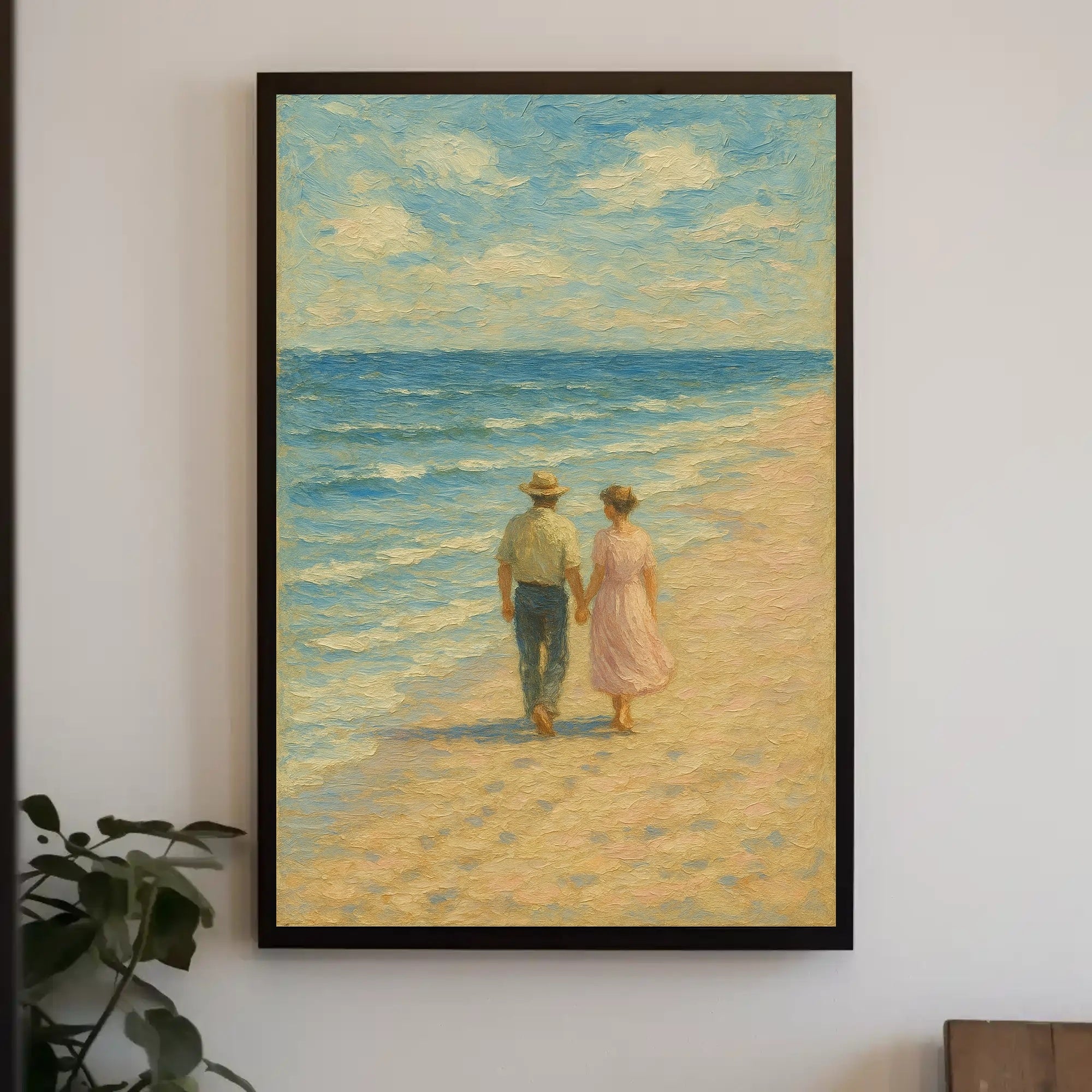 Serene Vintage Beach Romantic Scene Artistic Poster
