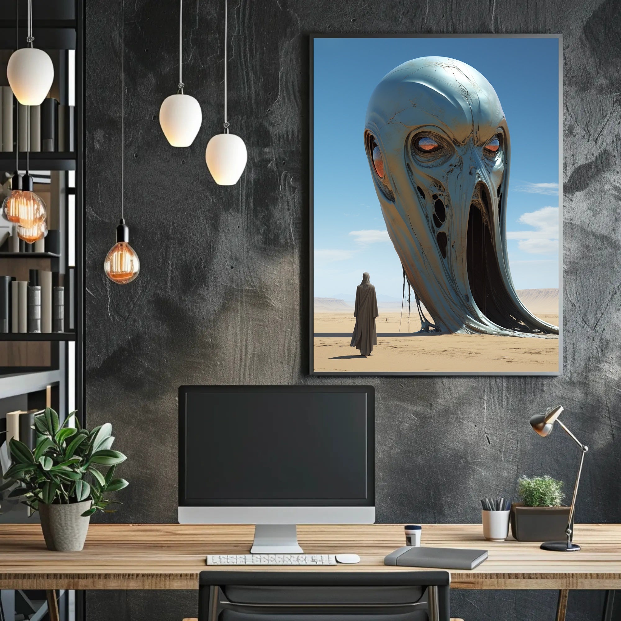 Surreal Desert Sculpture Futuristic Sci-Fi Poster