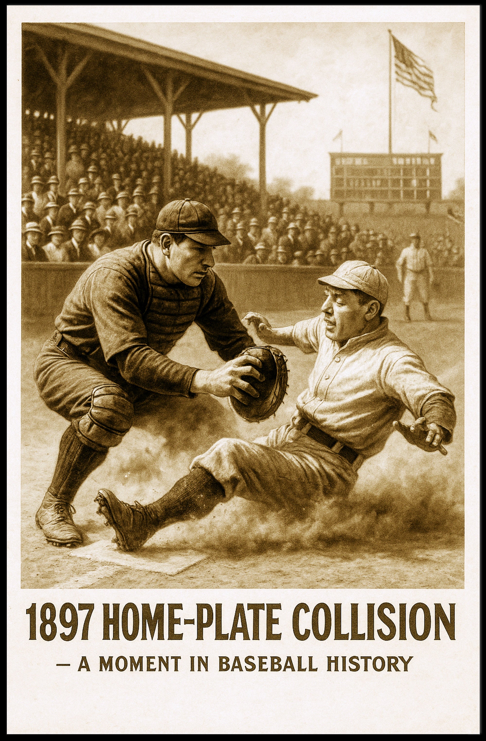 1897 Home-Plate Collision Vintage Poster Print PosterGoat
