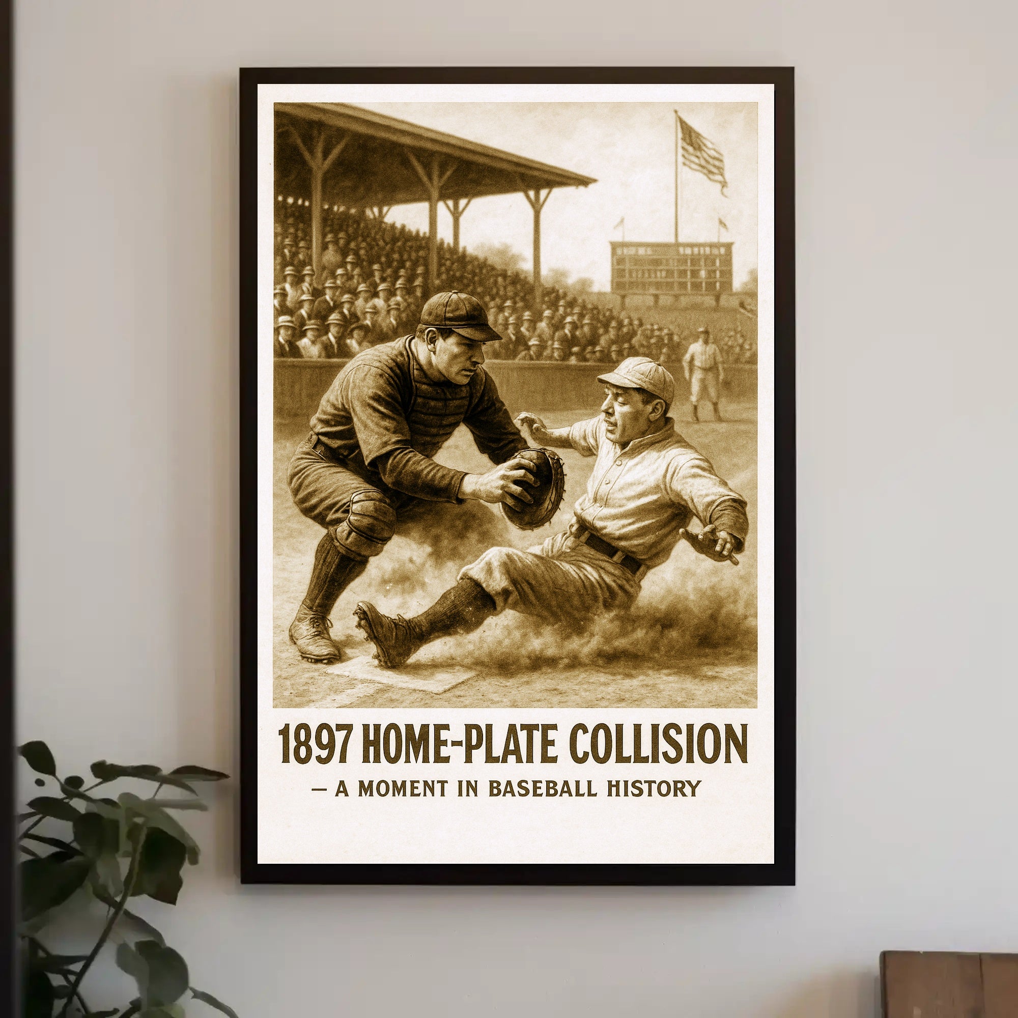 1897 Home-Plate Collision Vintage Poster Print PosterGoat