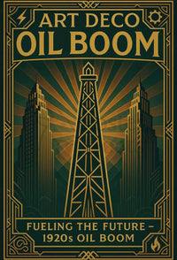 1920s Art Deco Oil Boom Poster for Historical Decor PosterGoat