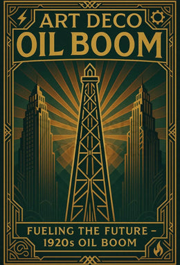 1920s Art Deco Oil Boom Poster for Historical Decor PosterGoat