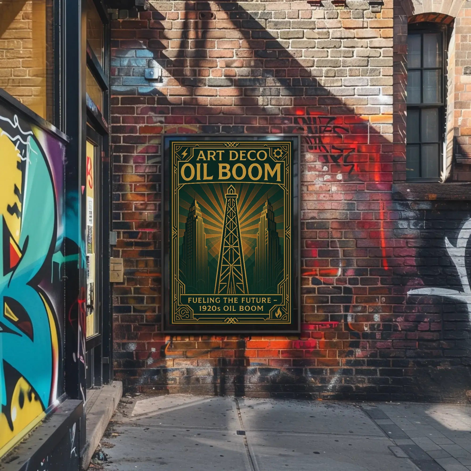 1920s Art Deco Oil Boom Poster for Historical Decor PosterGoat