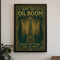 1920s Art Deco Oil Boom Poster for Historical Decor PosterGoat