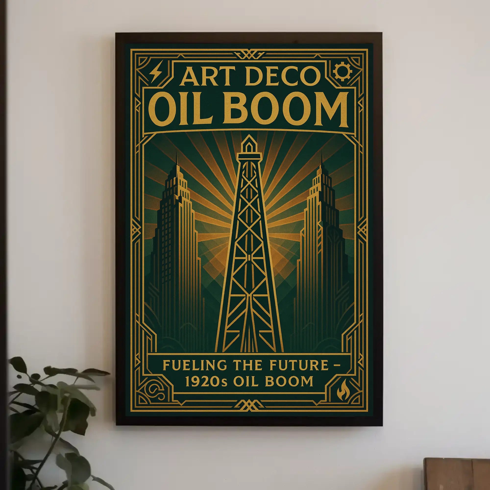 1920s Art Deco Oil Boom Poster for Historical Decor PosterGoat