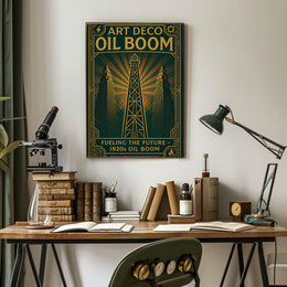 1920s Art Deco Oil Boom Poster for Historical Decor PosterGoat