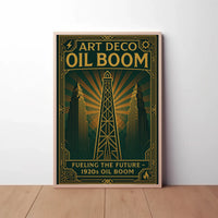 1920s Art Deco Oil Boom Poster for Historical Decor PosterGoat