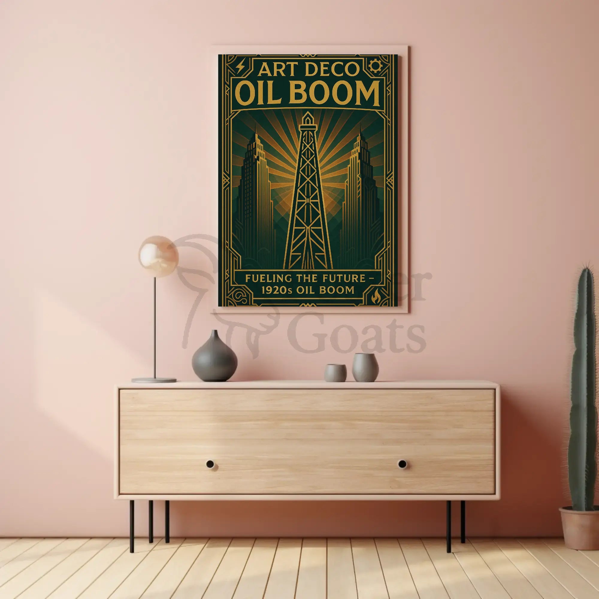 1920s Art Deco Oil Boom Poster for Historical Decor PosterGoat