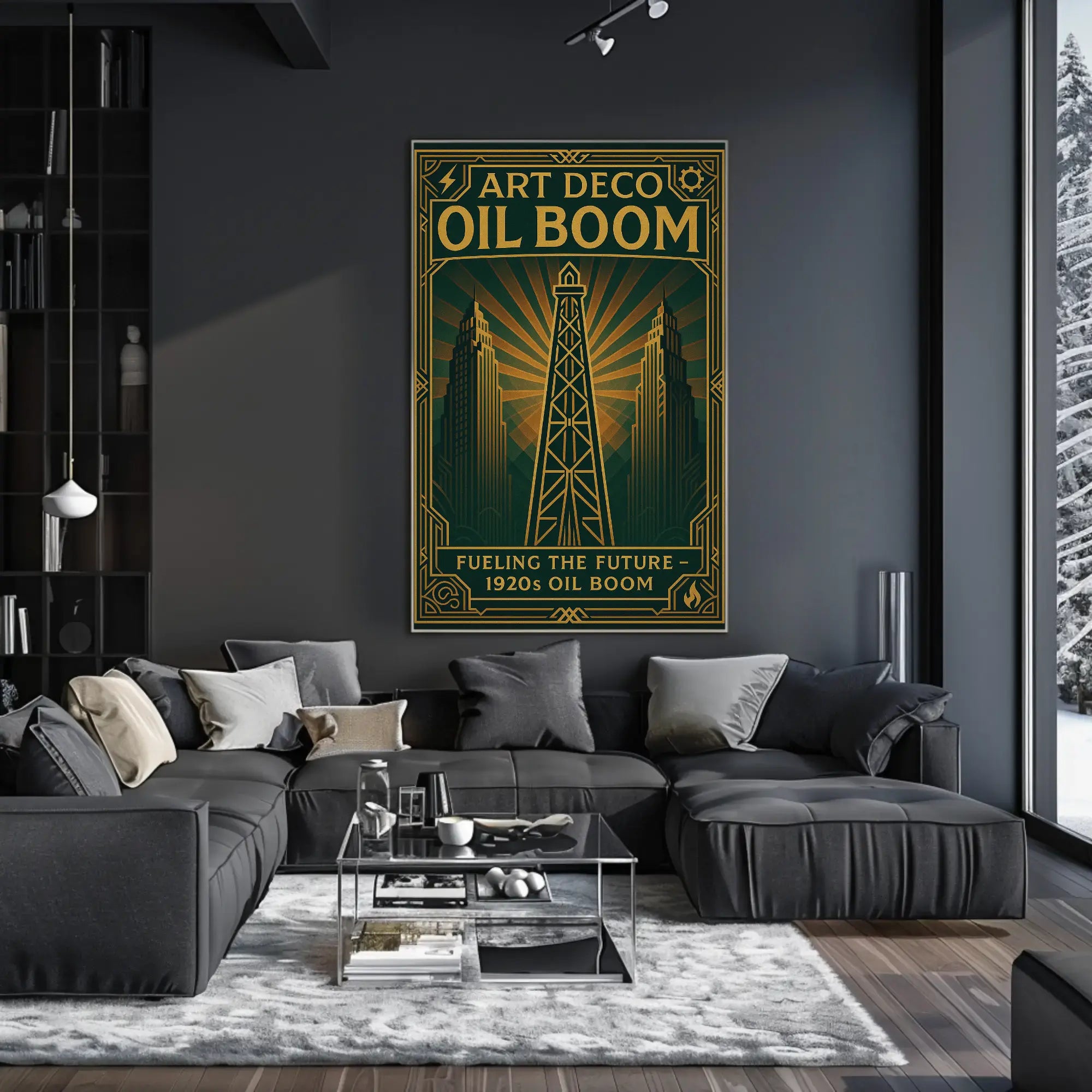 1920s Art Deco Oil Boom Poster for Historical Decor PosterGoat