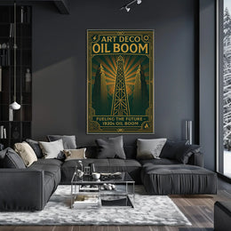 1920s Art Deco Oil Boom Poster for Historical Decor PosterGoat