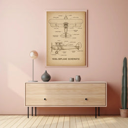1930s Biplane Schematic Educational Poster for Aviation Enthusiasts PosterGoat