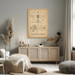 1930s Biplane Schematic Educational Poster for Aviation Enthusiasts PosterGoat