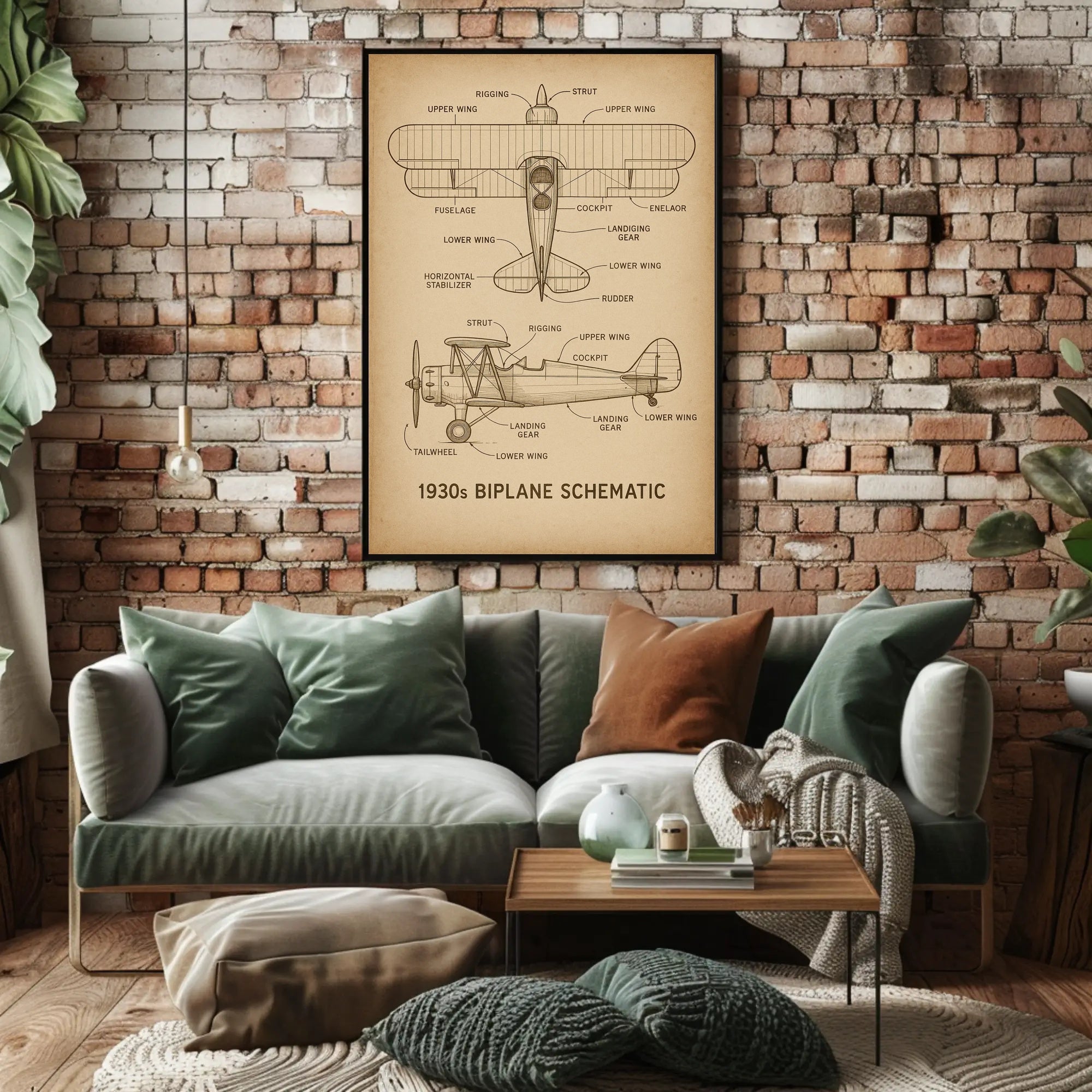 1930s Biplane Schematic Educational Poster for Aviation Enthusiasts PosterGoat