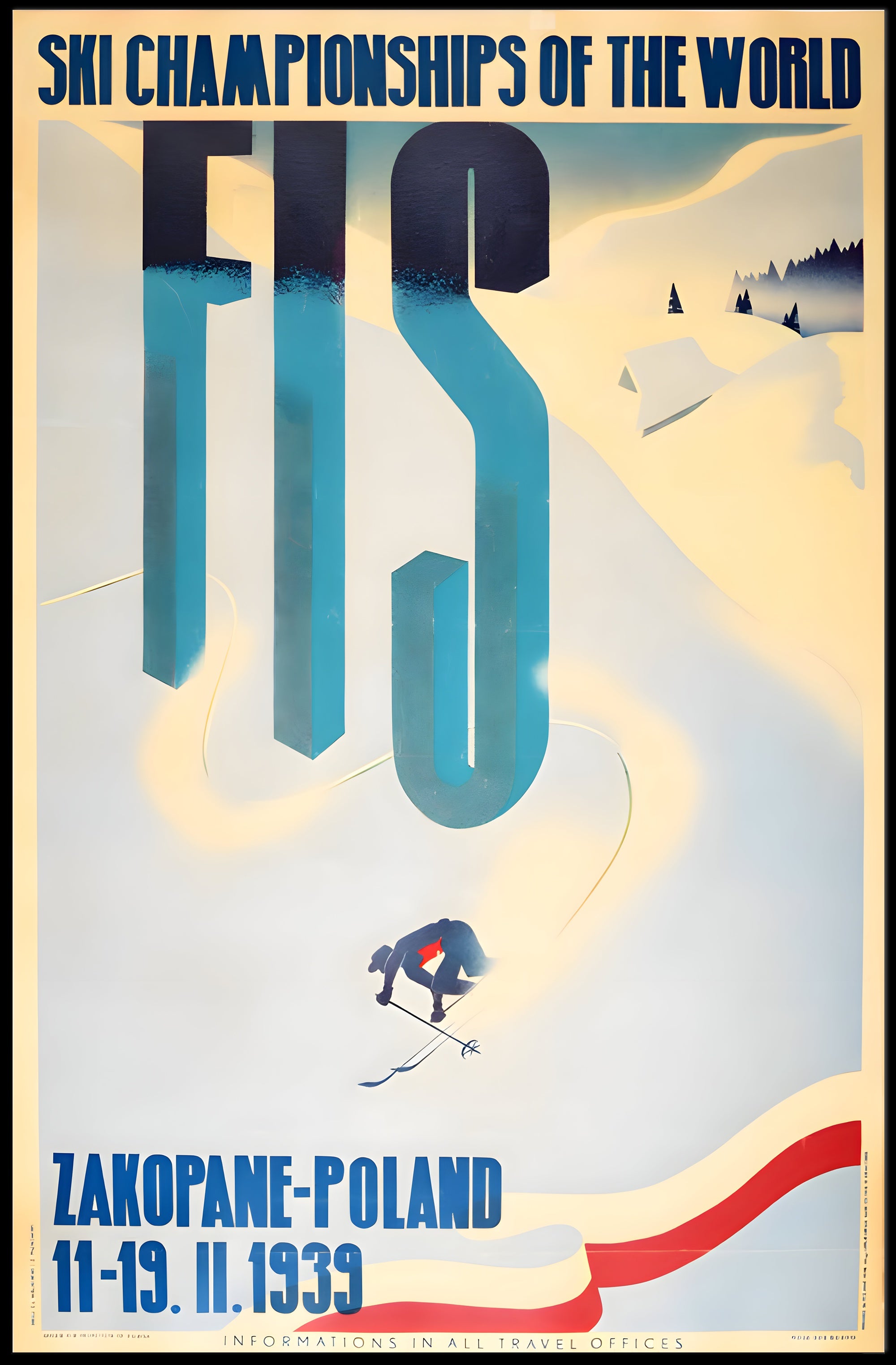 1939 Vintage FIS Ski Championships Wall Art Print PosterGoat