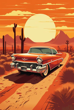 1950s Classic Car Desert Adventure Wall Art Print PosterGoat