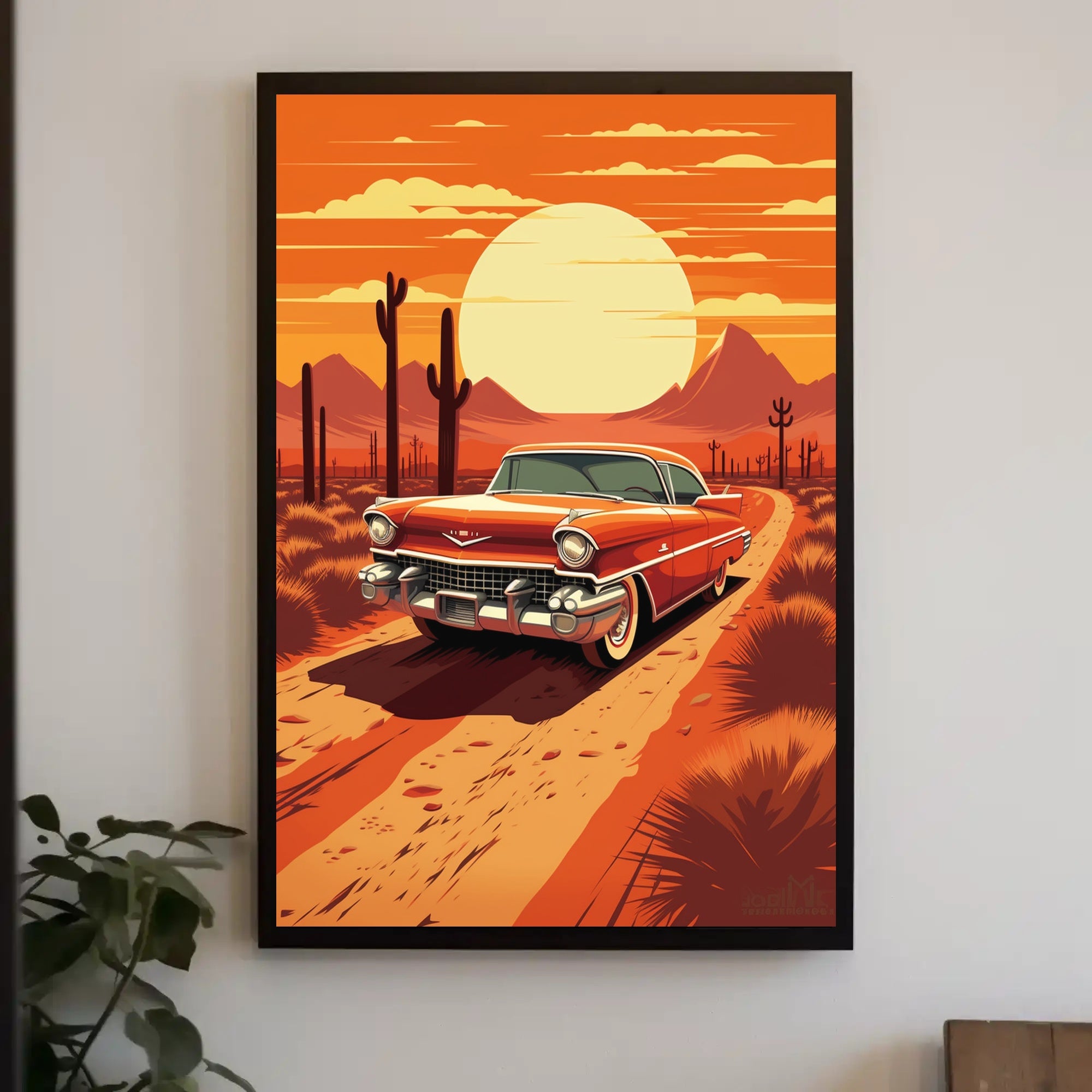 1950s Classic Car Desert Adventure Wall Art Print PosterGoat