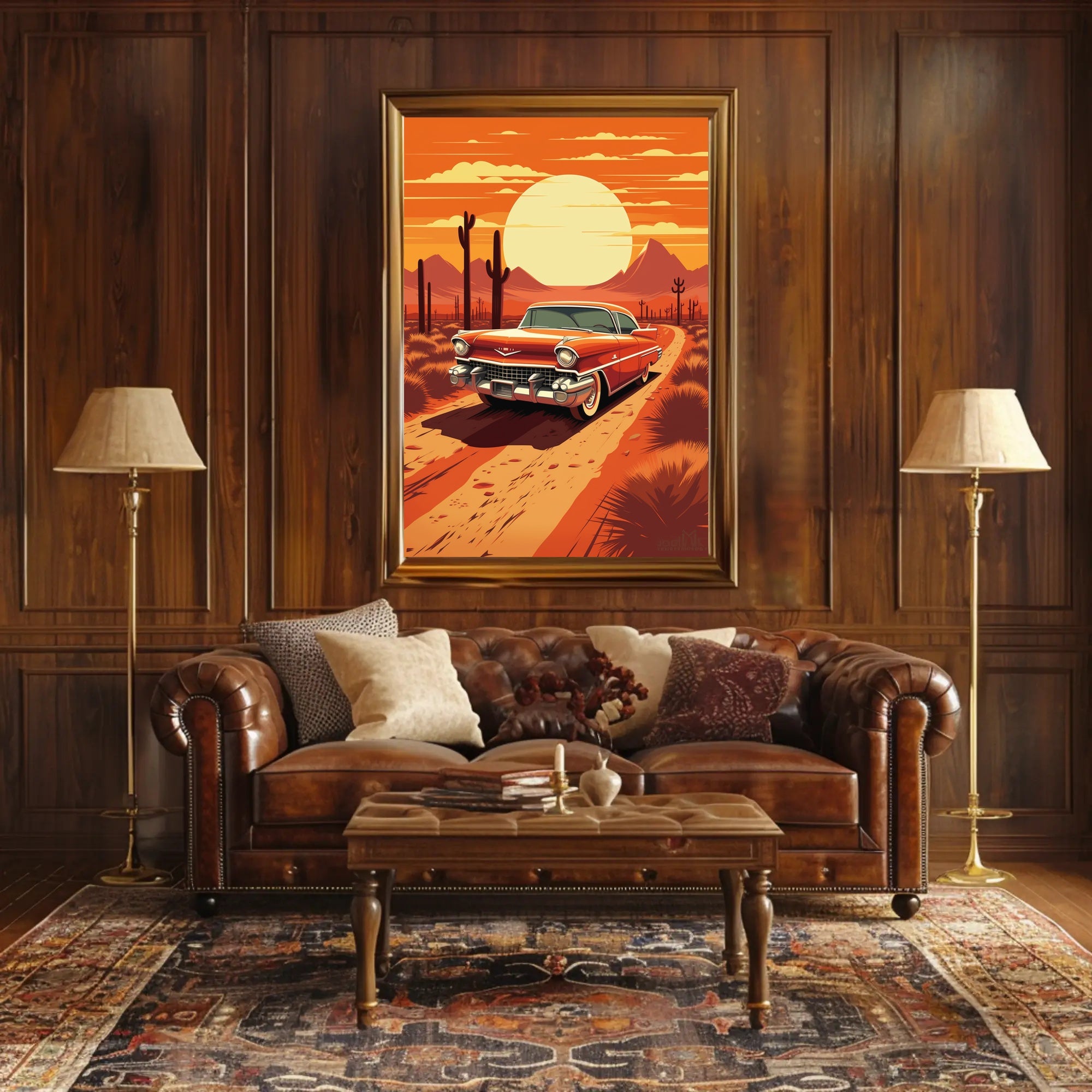 1950s Classic Car Desert Adventure Wall Art Print PosterGoat