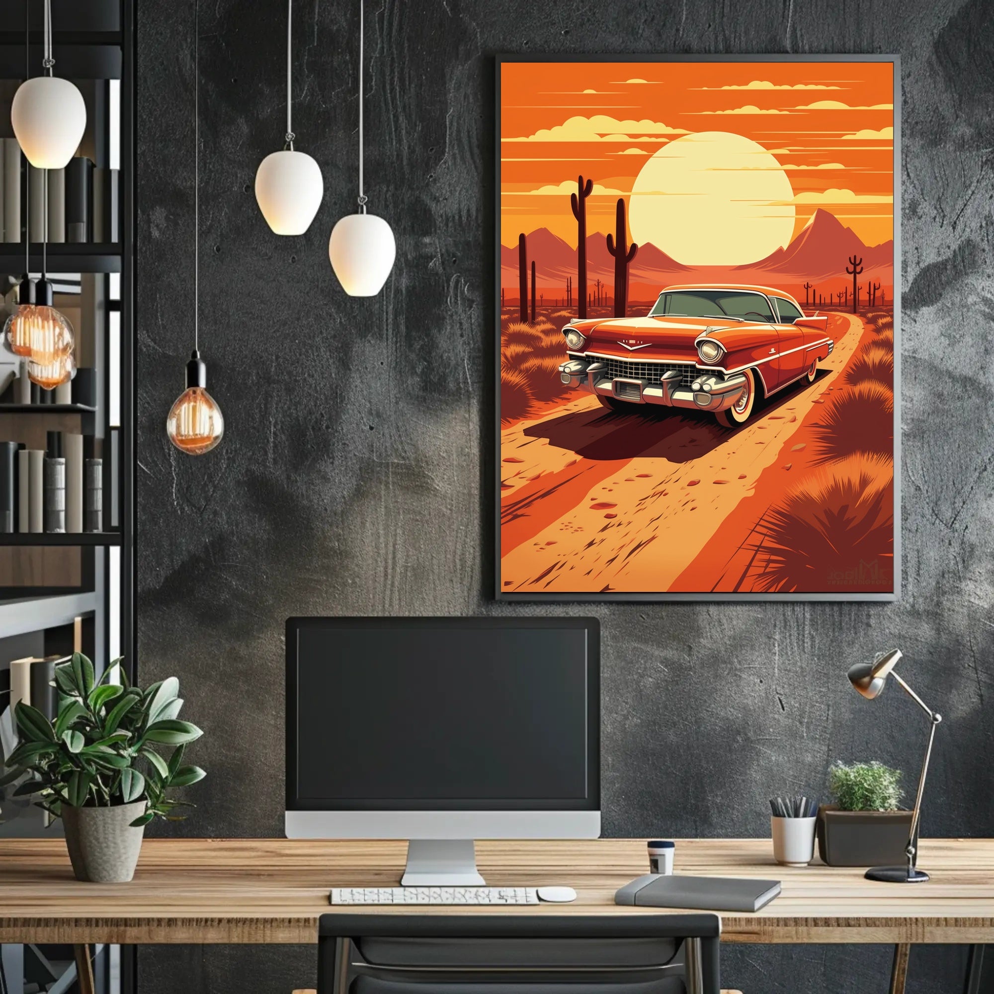 1950s Classic Car Desert Adventure Wall Art Print PosterGoat
