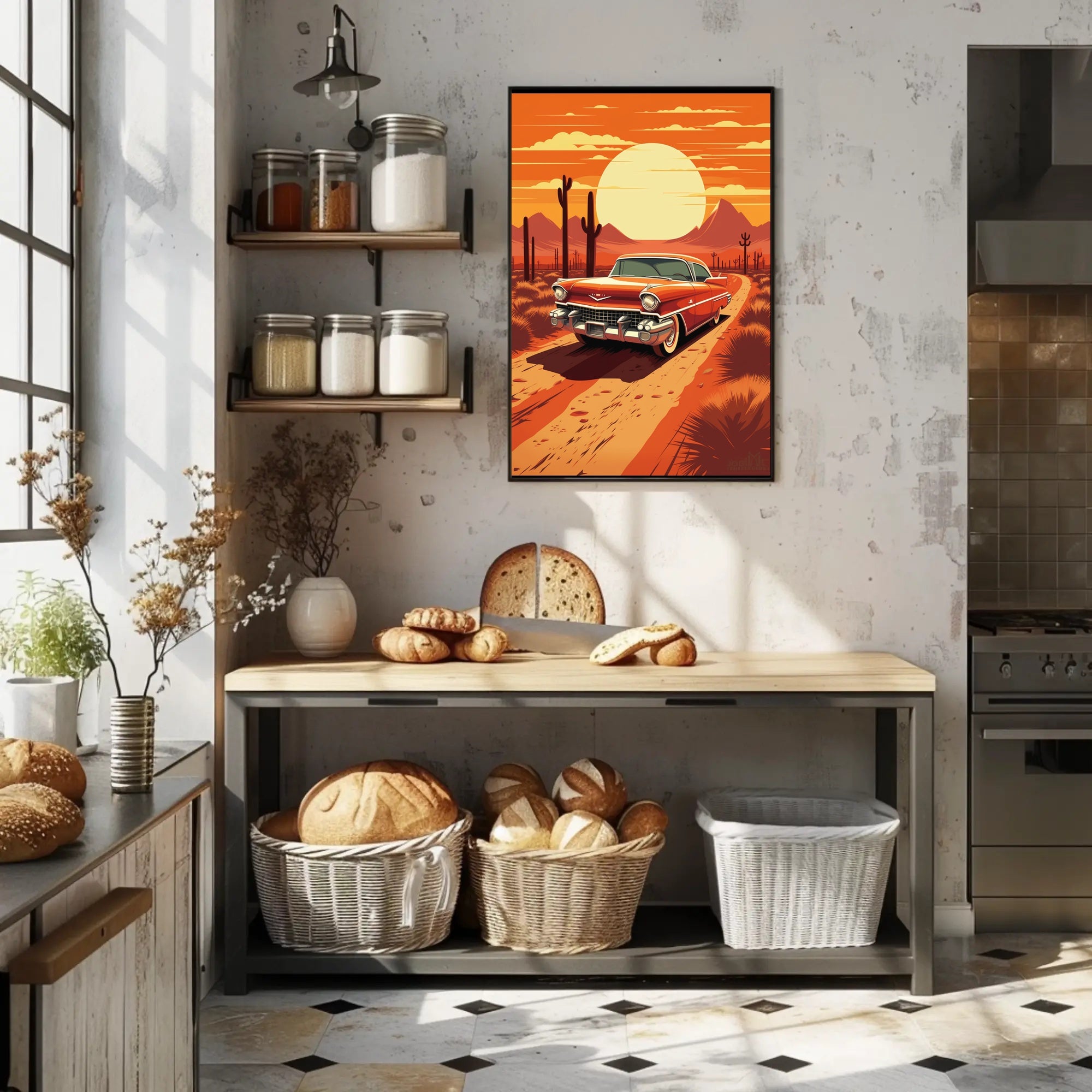 1950s Classic Car Desert Adventure Wall Art Print PosterGoat