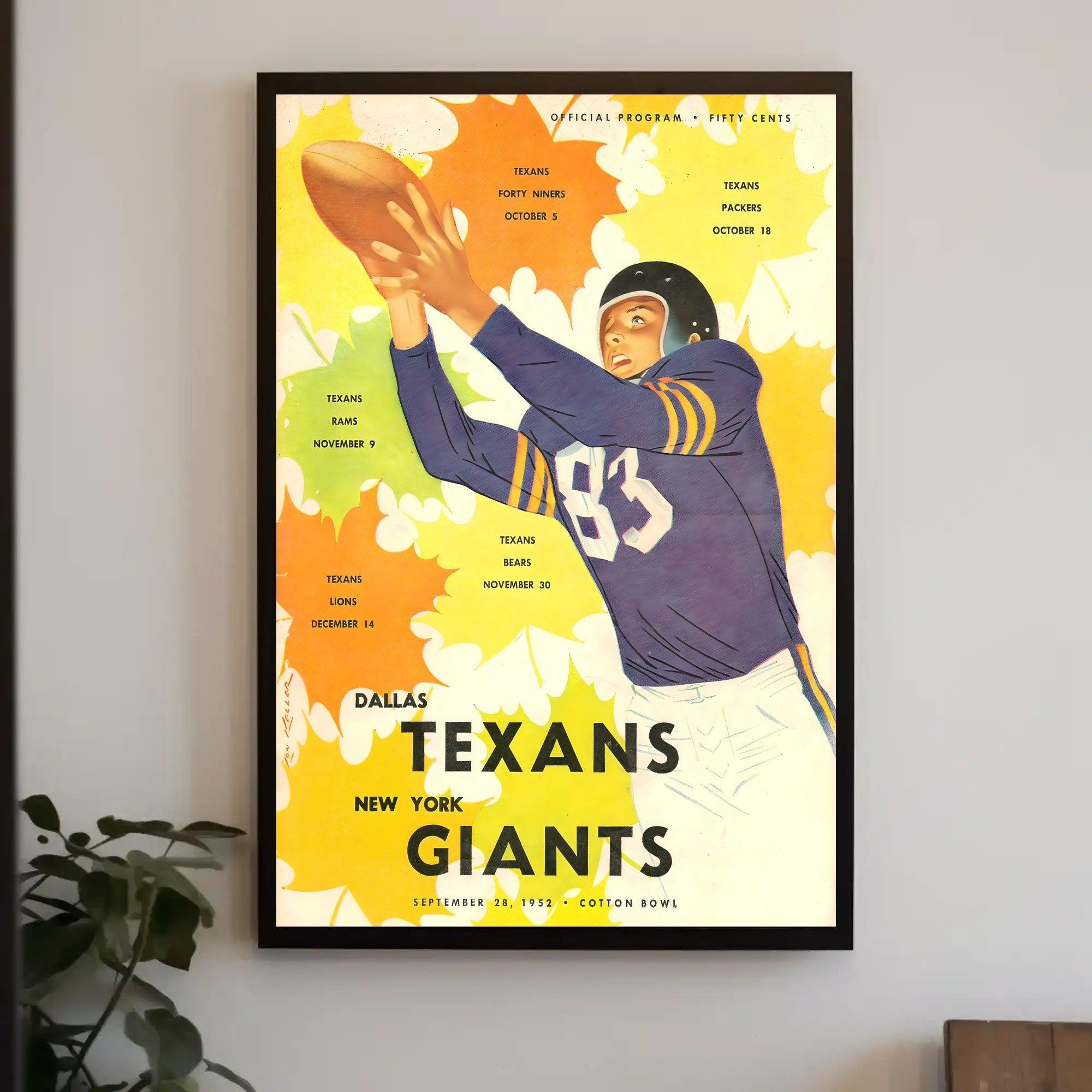 1952 Dallas Texans Vintage Football Poster Art Print PosterGoat
