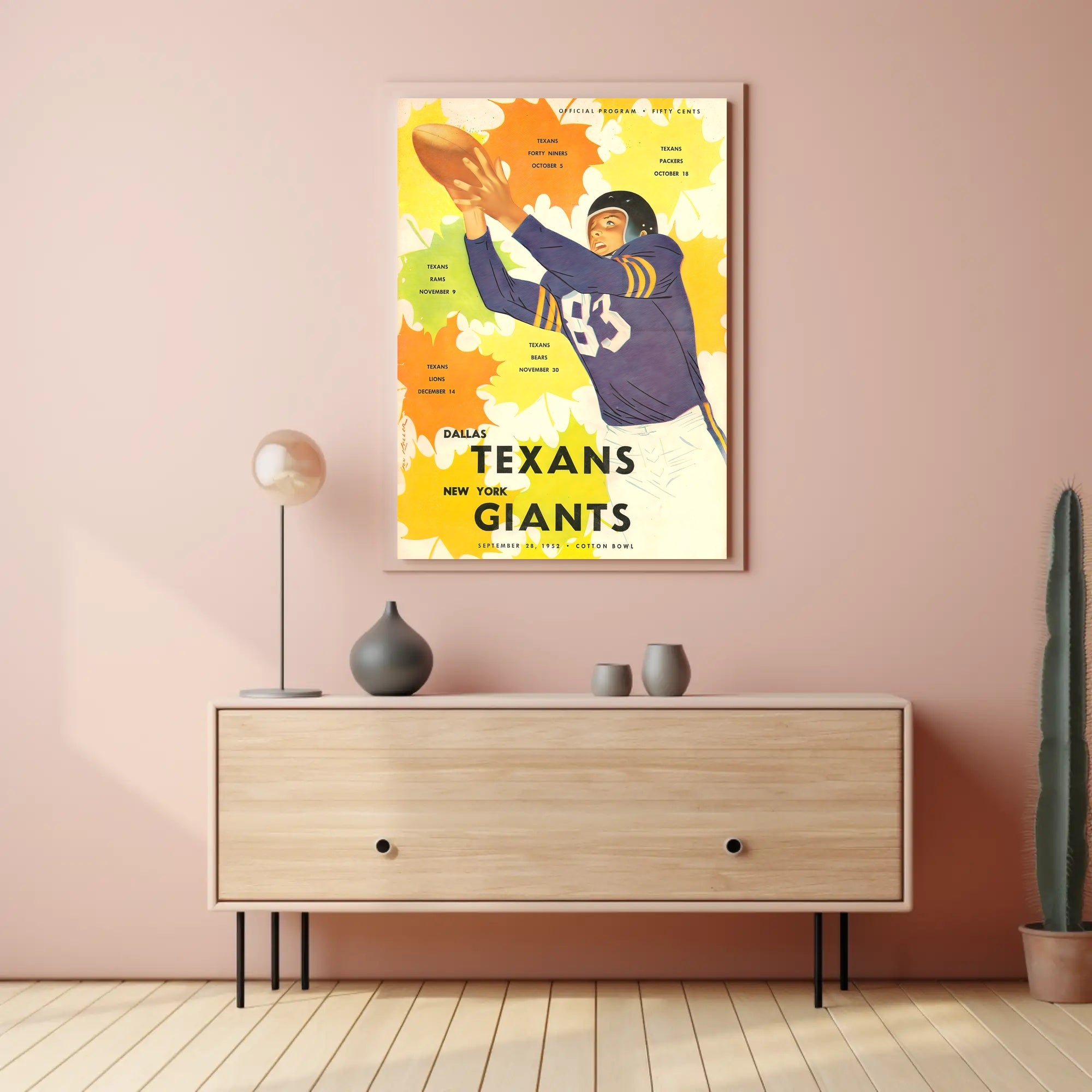 1952 Dallas Texans Vintage Football Poster Art Print PosterGoat