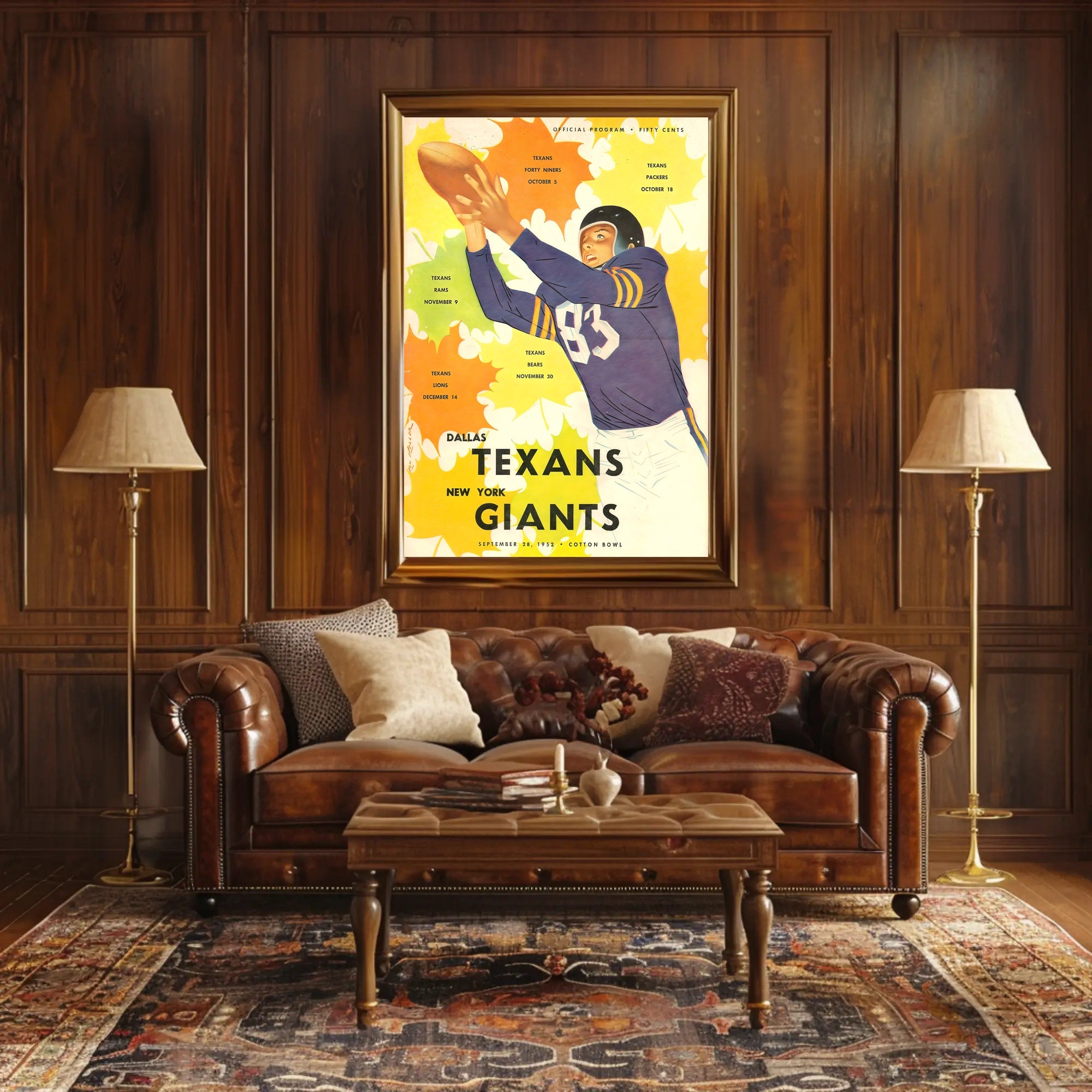1952 Dallas Texans Vintage Football Poster Art Print PosterGoat