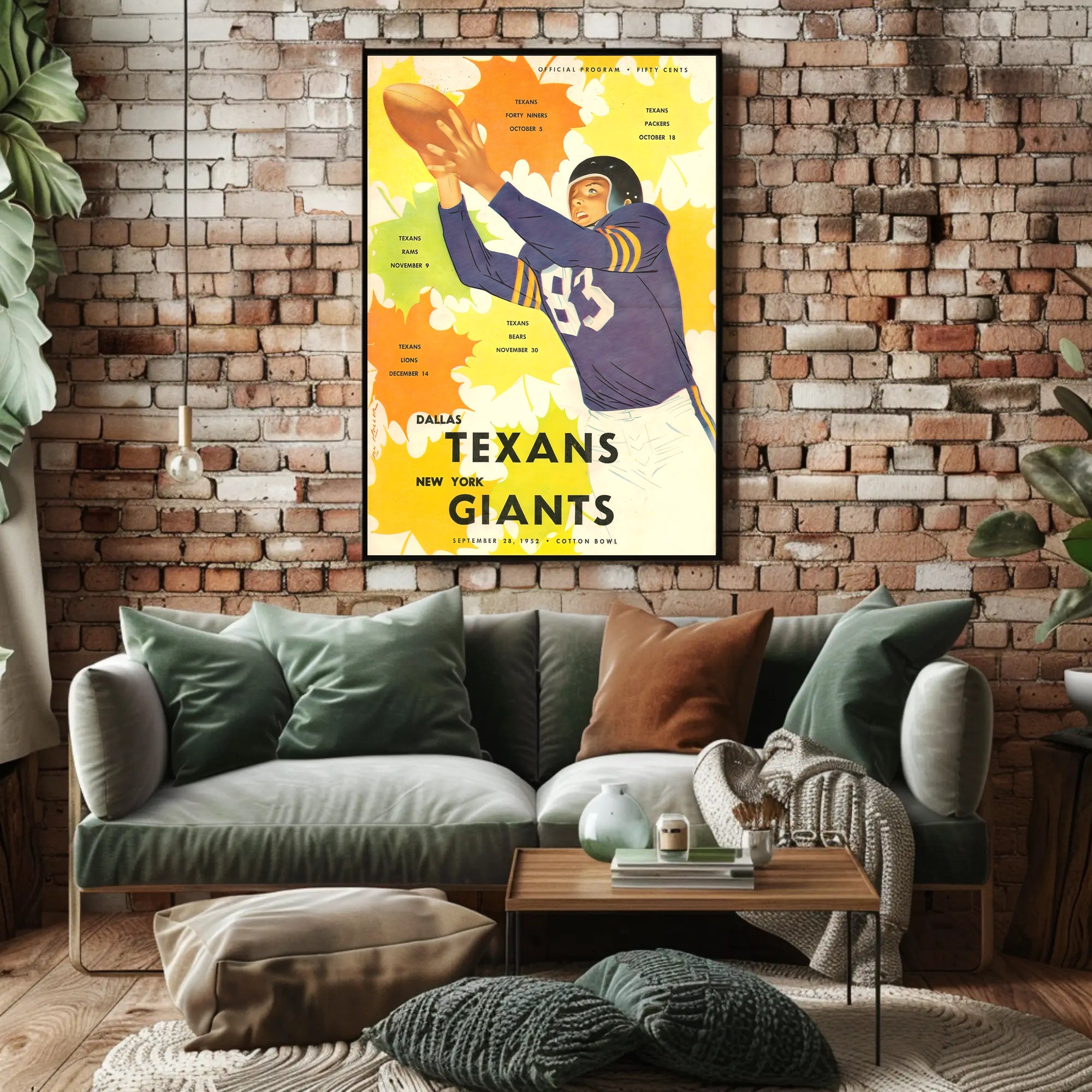 1952 Dallas Texans Vintage Football Poster Art Print PosterGoat