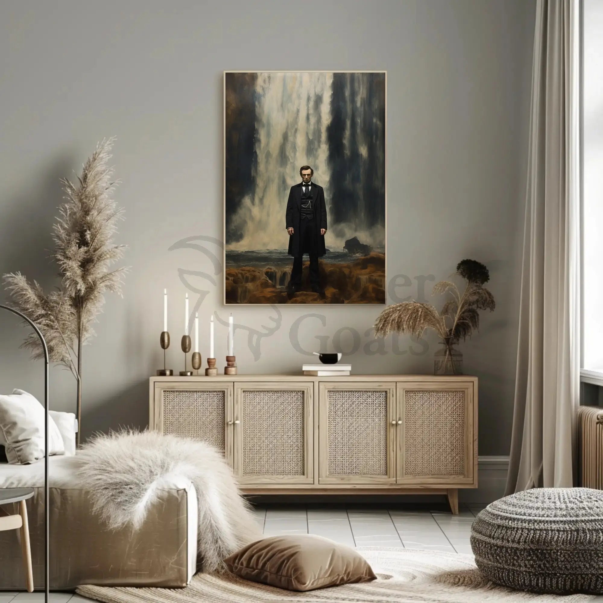 19th Century Man and Waterfall Historical Poster for Unique Decor PosterGoat