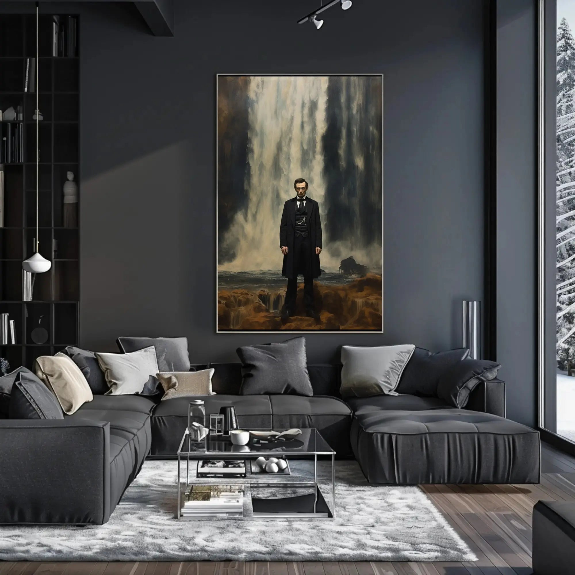 19th Century Man and Waterfall Historical Poster for Unique Decor PosterGoat