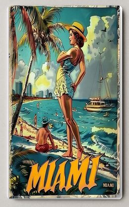 Vibrant Miami Vintage Travel Scene Trading Card PosterGoat
