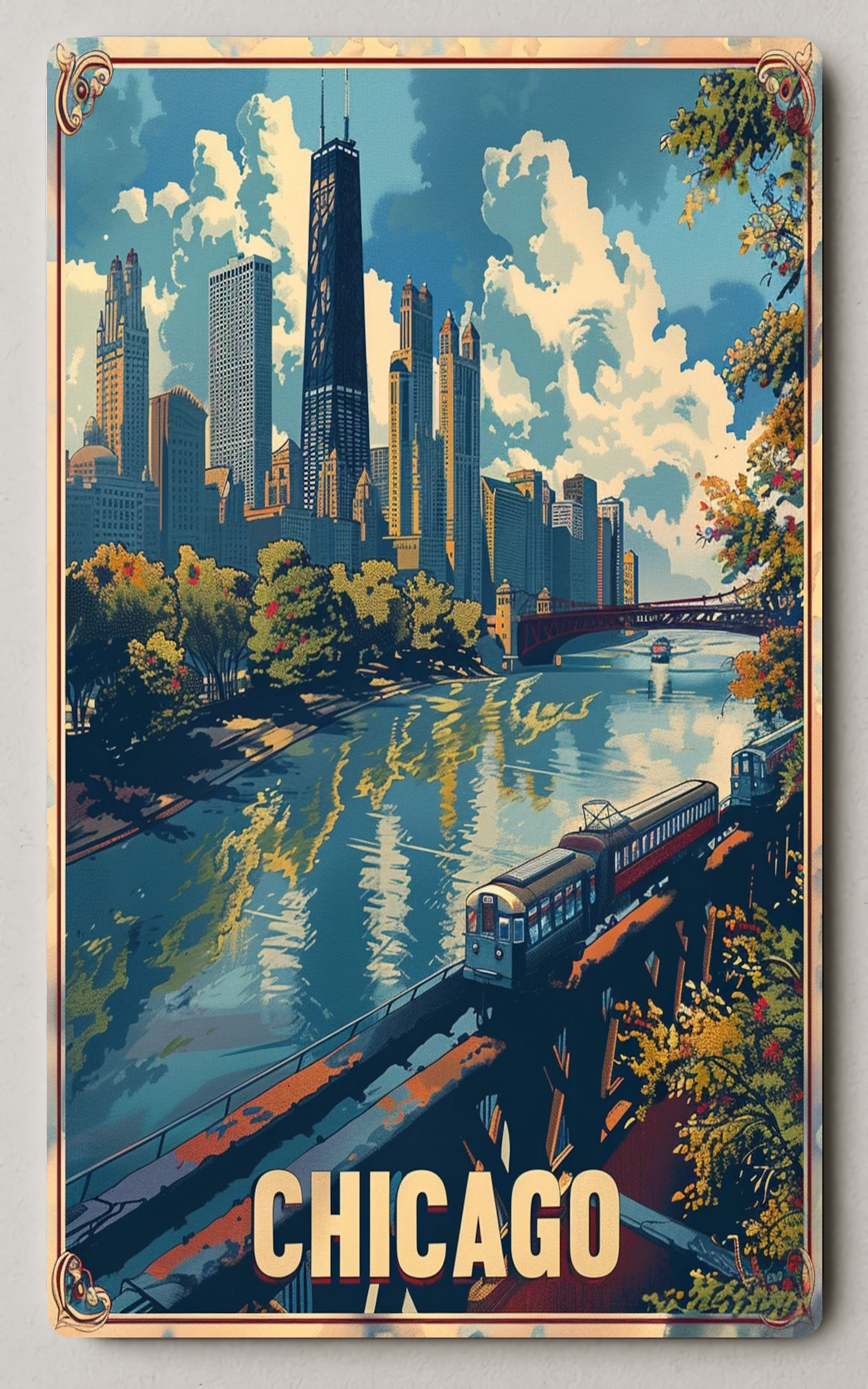 Chicago Skyline Vintage Trading Card PosterGoat