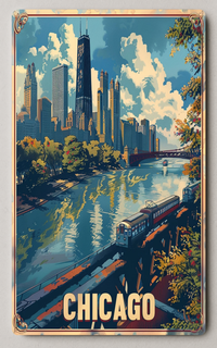 Chicago Skyline Vintage Trading Card PosterGoat