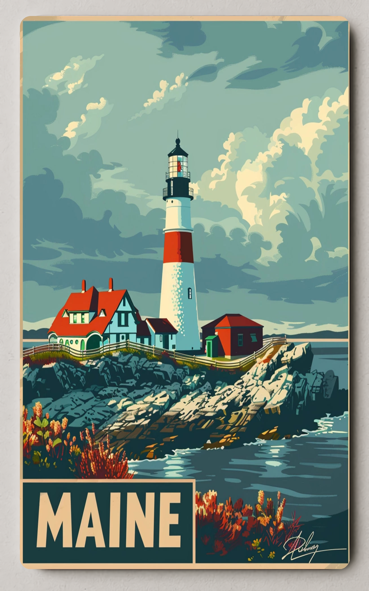 Maine Lighthouse Scenic Trading Card PosterGoat