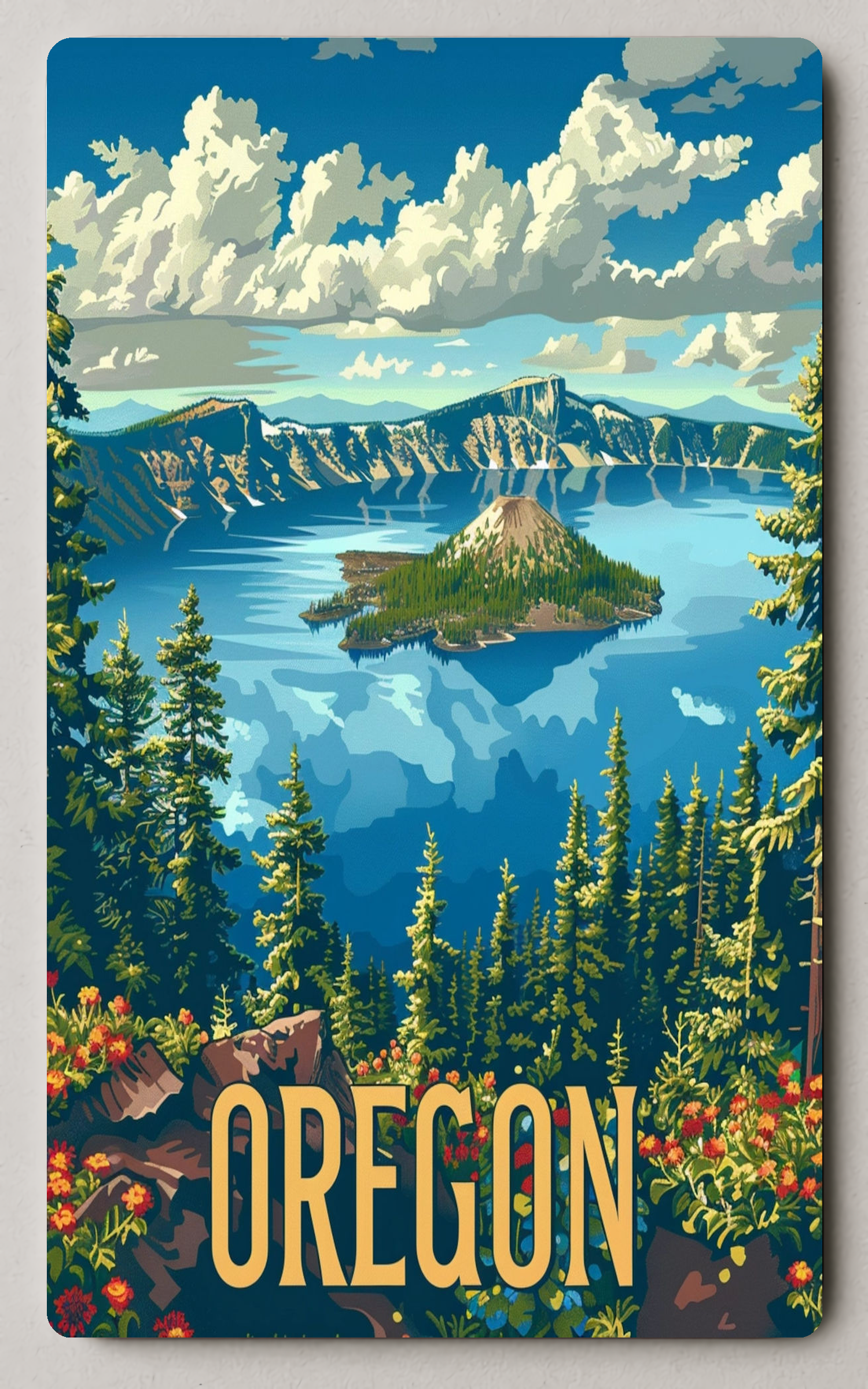 Crater Lake Oregon Vintage Trading Card PosterGoat