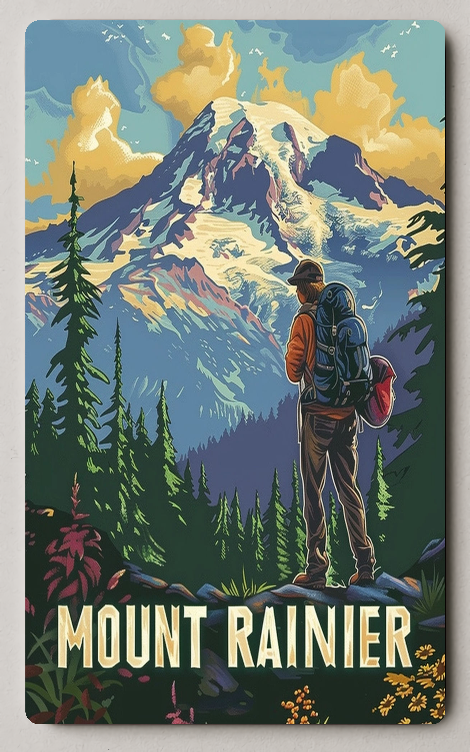 Mount Rainier Adventure Awaits National Park Trading Card PosterGoat