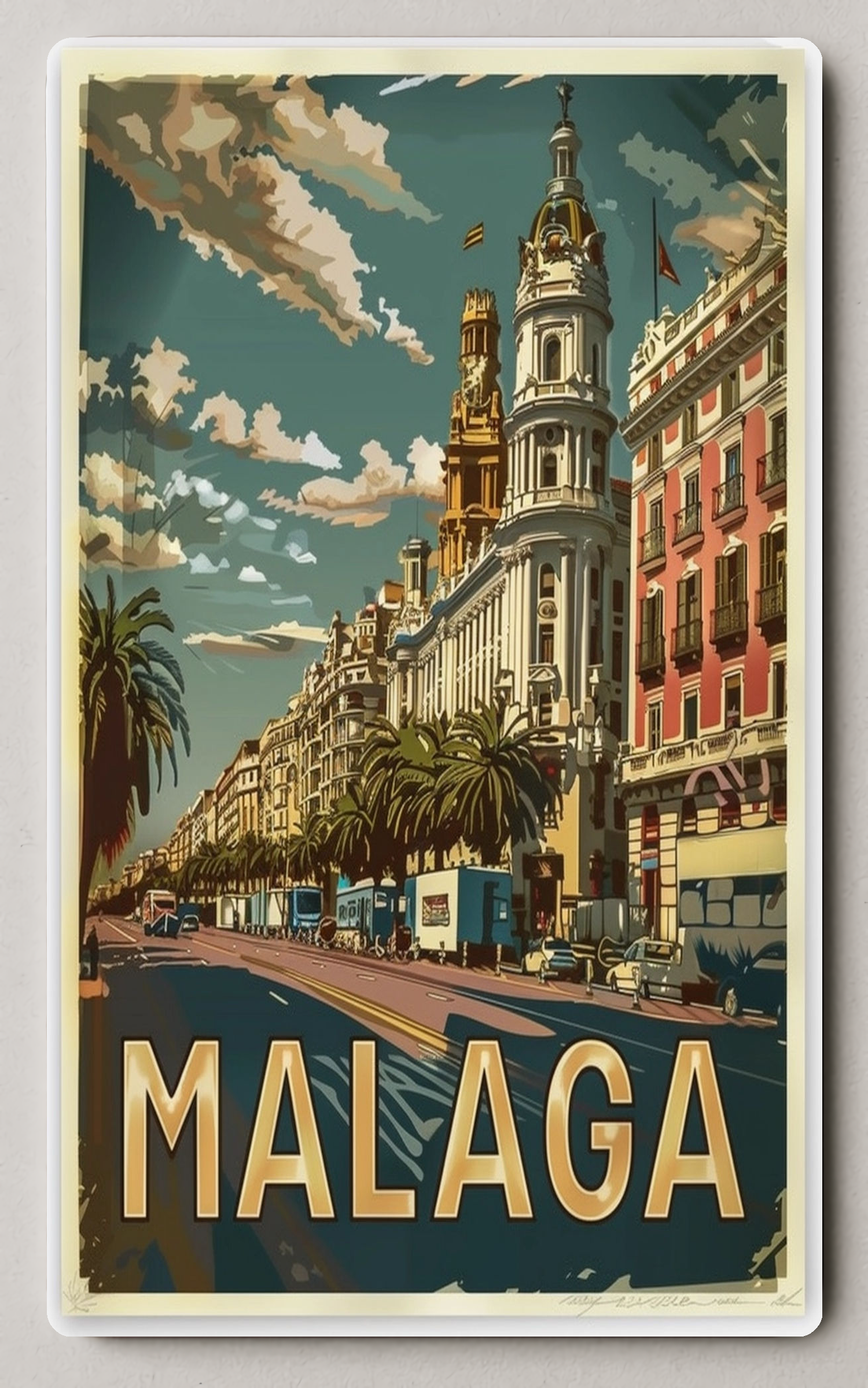 Vibrant Malaga Street Scene Vintage Trading Card PosterGoat