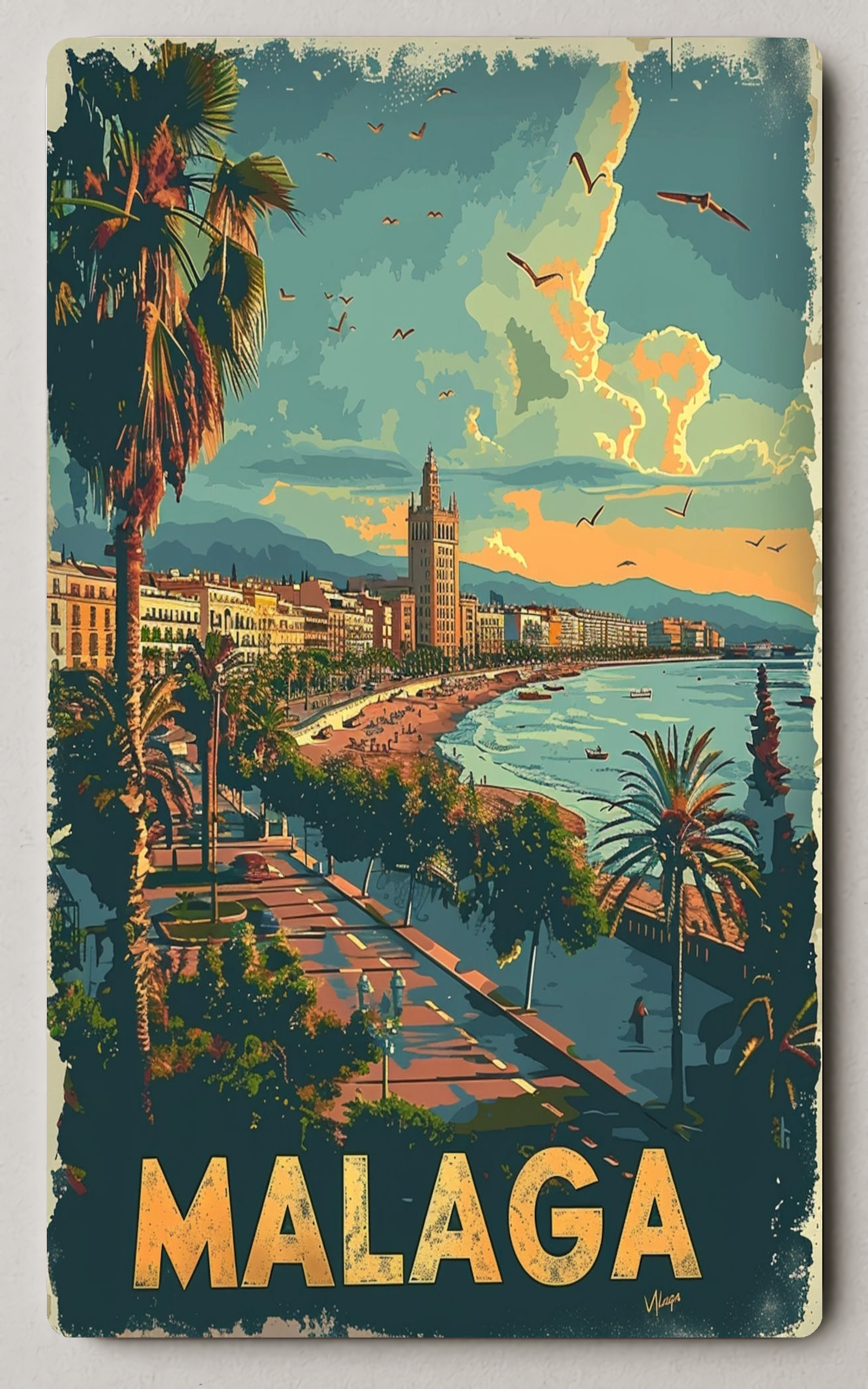 Vibrant Coastal Mã¡Laga Scene Trading Card PosterGoat