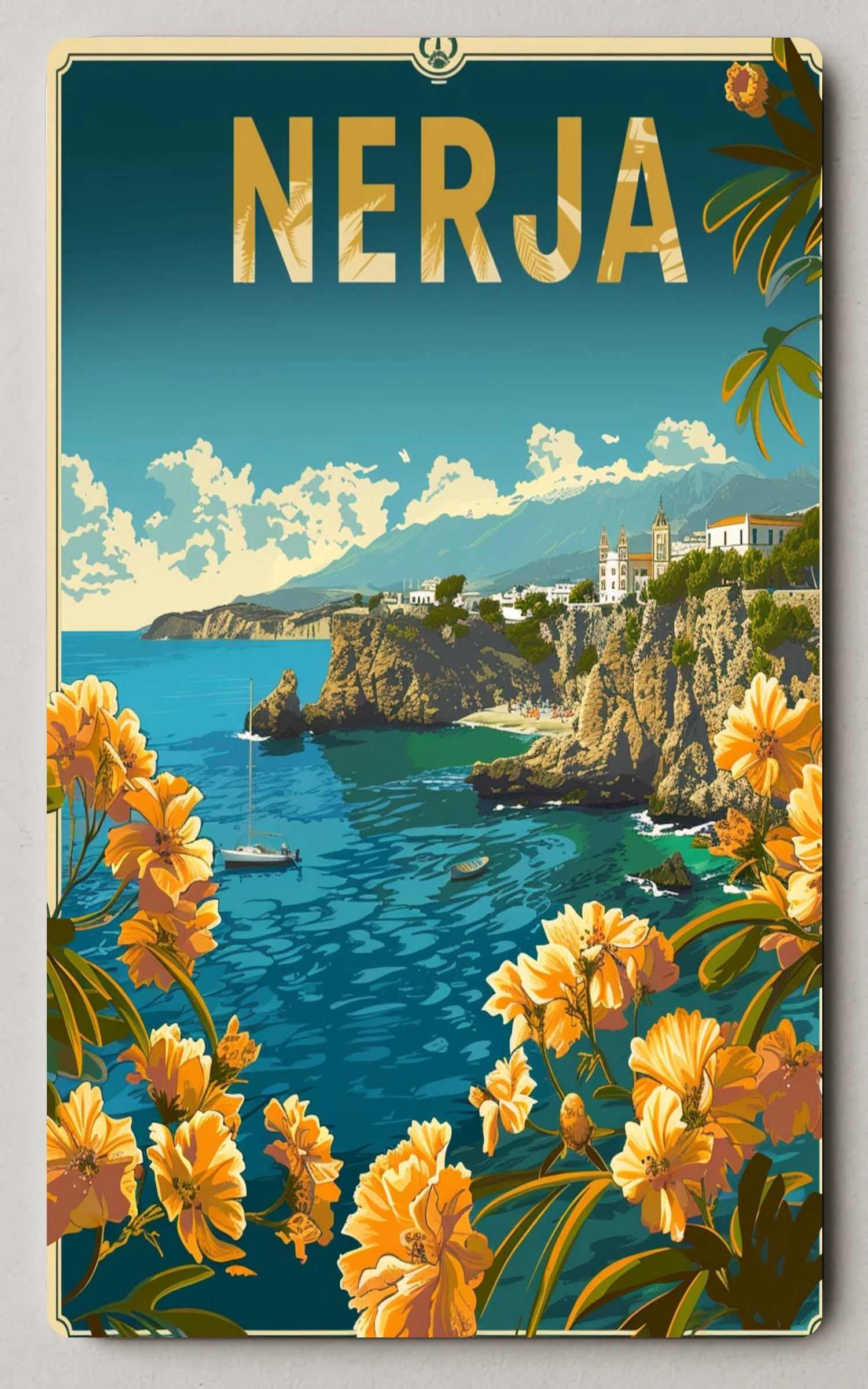 Nerja Coastal Vintage Travel Art Trading Card PosterGoat