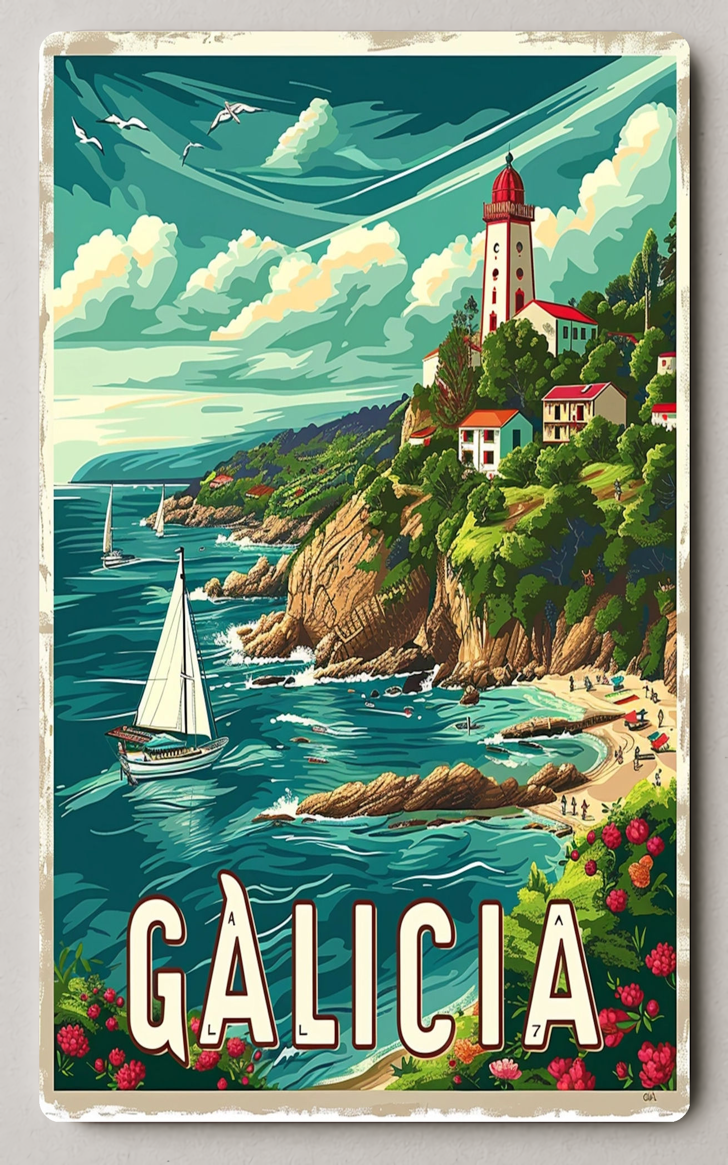 Galician Coastal Landscape Vintage Trading Card PosterGoat