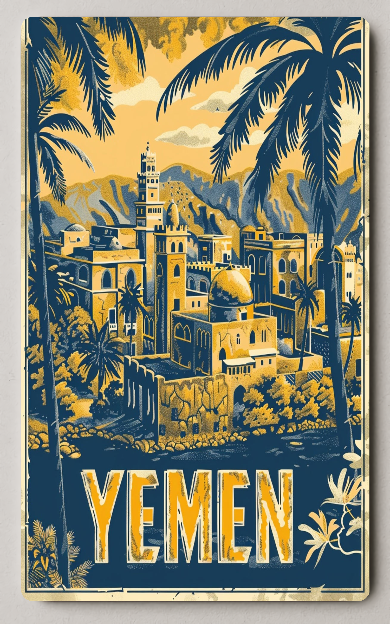Yemen Cityscape Vintage Middle Eastern Trading Card PosterGoat