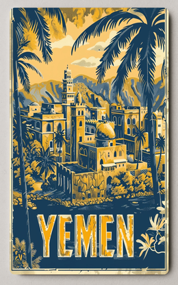 Yemen Cityscape Vintage Middle Eastern Trading Card PosterGoat