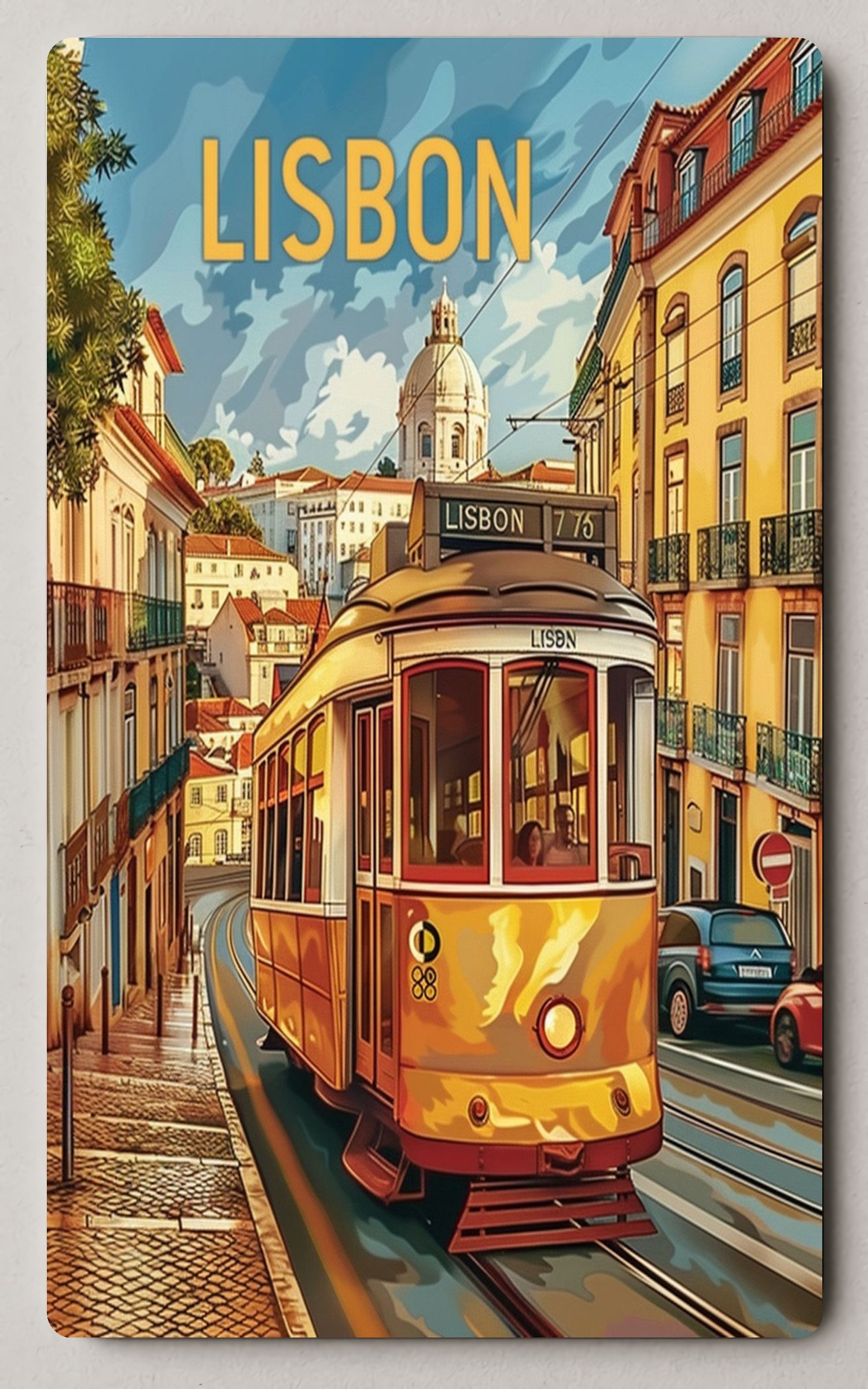 Lisbons Yellow Tram Urban Cityscape Trading Card PosterGoat
