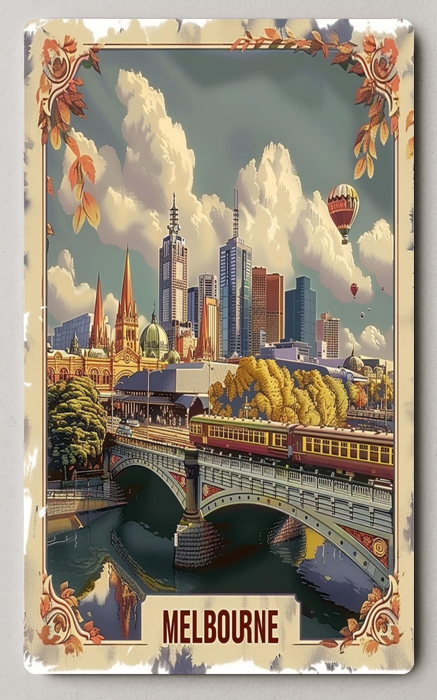 Melbournes Nostalgic Cityscape With Vintage Trading Card PosterGoat