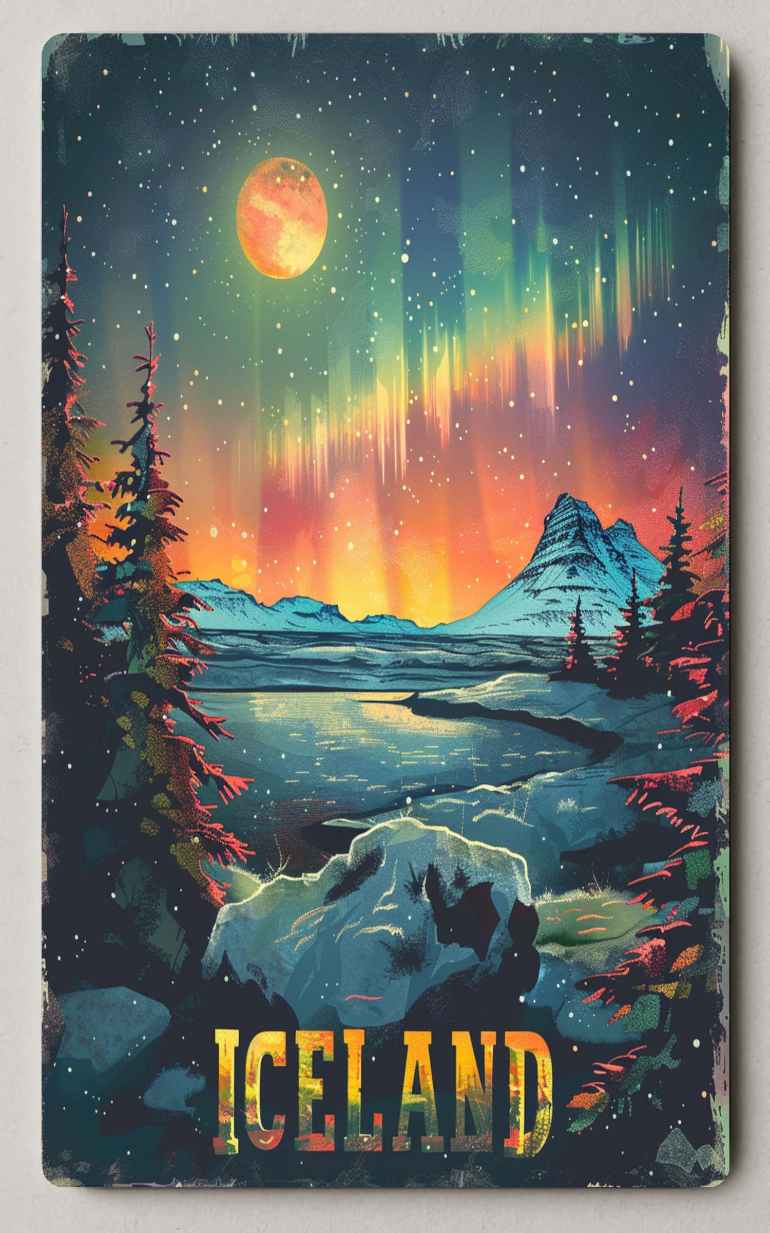 Icelandic Aurora Borealis Scenic Trading Card PosterGoat